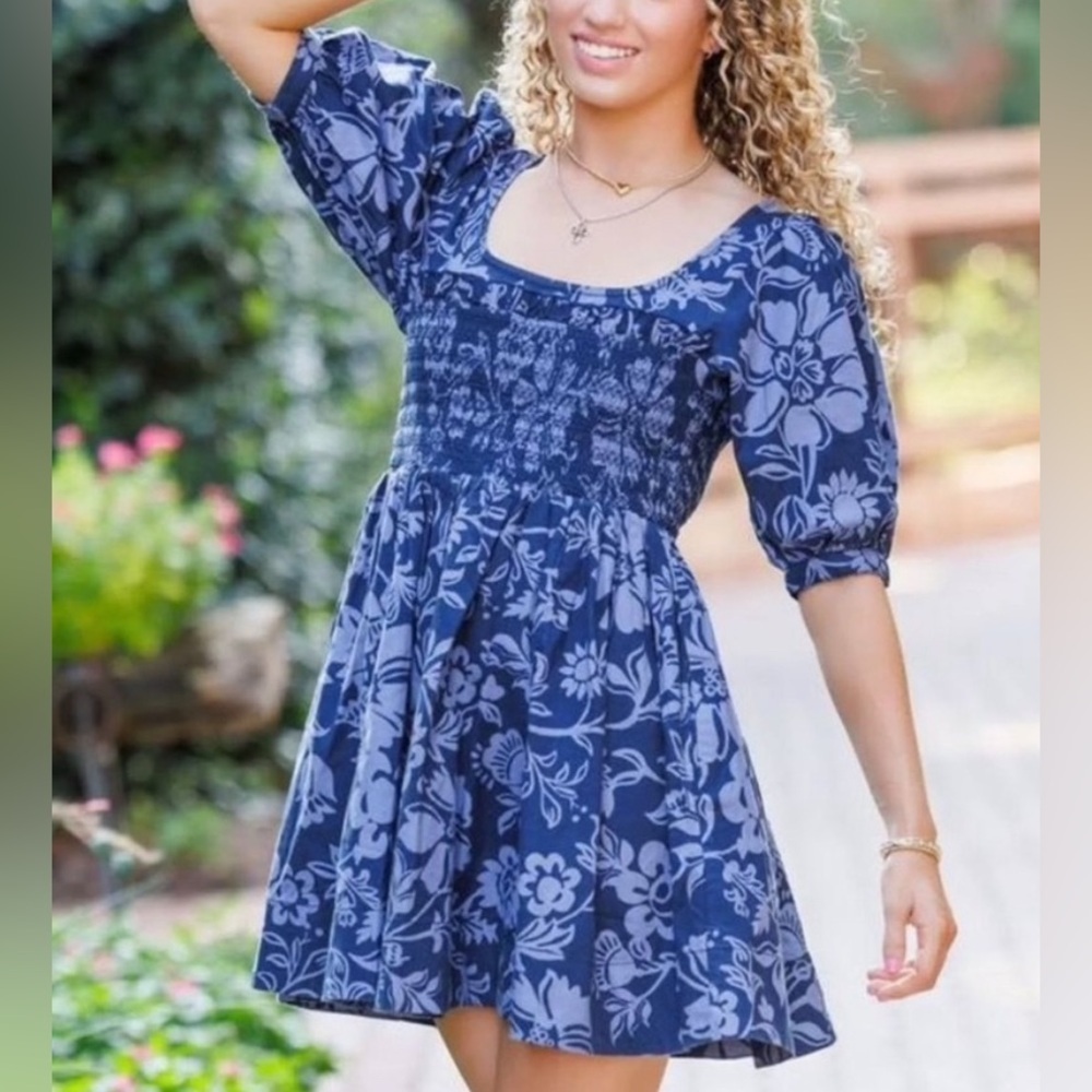 Free People | Dear Delilah Blue Floral Puff Sleeve Dress | Women’s Dress | NWT
